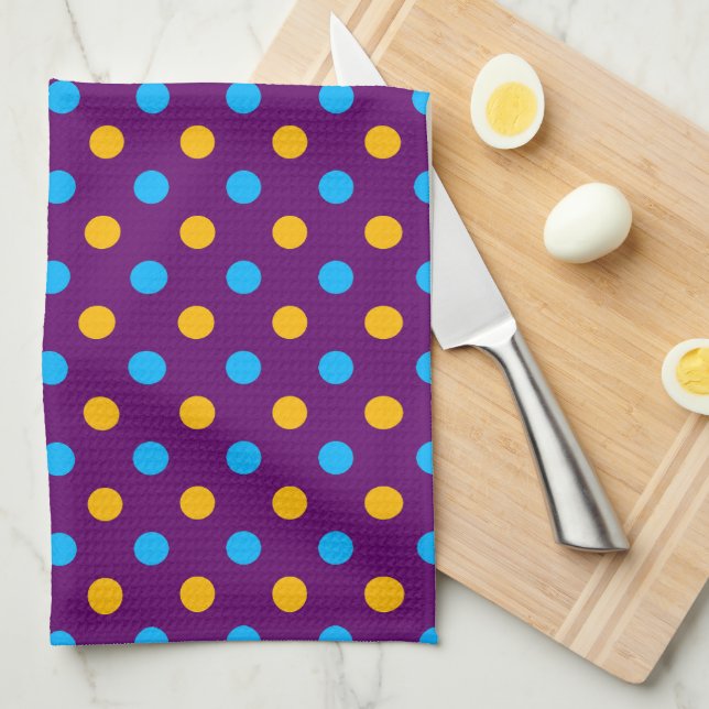 Lila Blau Gelb Punkte Design  Geschirrtuch (Viertel Falte)