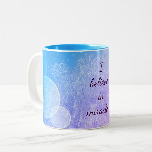Lila / Blau glauben an Wunder Frostgestaltung Zweifarbige Tasse (Vorderseite Links)