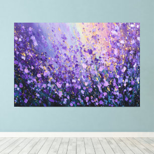 Lila Blau Gold Blumenfeld Abstrakte Wandkunst Leinwanddruck