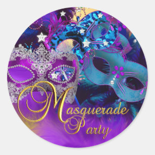 Lila Blau & Gold Masken Maskenball Party Aufkleber