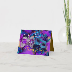 Lila Blau & Goldmasken Masquerade Dankeskarten Dankeskarte