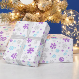 Lila Blau Grau Winter Schneeflocken Muster Geschenkpapier