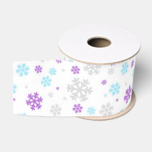 Lila Blau Grau Winter Schneeflocken Muster Ripsband