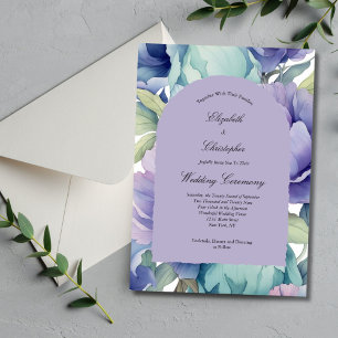 Lila Blau Grüne Florale Bogenhochzeit Einladung