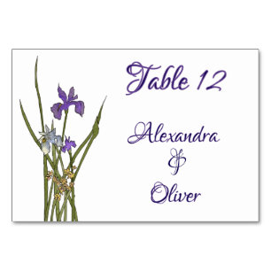 Lila & blau Iris Wasserfarbenhochzeit Tischnummer