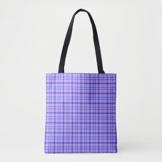Lila Blau Kariertes Klassisches Muster Helles Tote (Vorderseite)