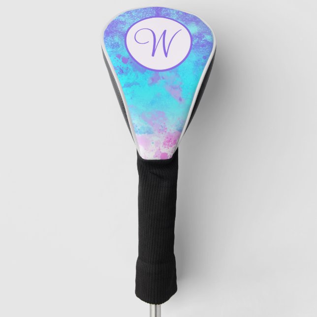 Lila Blau Pink Paint Splash Monogram Golf Headcover (Vorderseite)