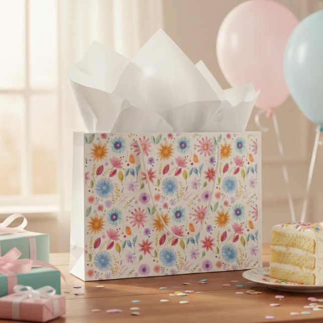 Lila Blau Rosa Boho Wildblume Große Geschenktüte (Von Creator hochgeladen)