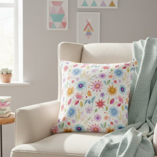 Lila Blau Rosa Boho Wildblume Kissen