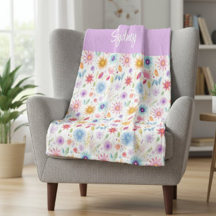 Lila Blau Rosa Boho Wildblume Personalisiert  Fleecedecke