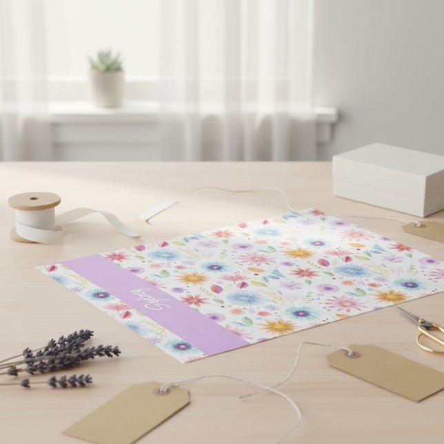 Lila Blau Rosa Boho Wildblume Personalisiert  Seidenpapier (Von Creator hochgeladen)