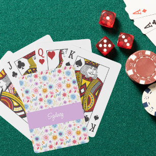 Lila Blau Rosa Boho Wildblumen Personalisiert Spielkarten