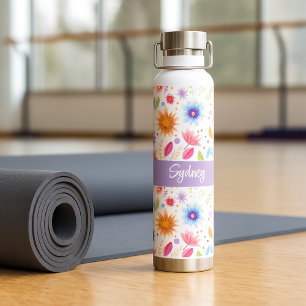 Lila Blau Rosa Boho Wildblumen Personalisiert Trinkflasche