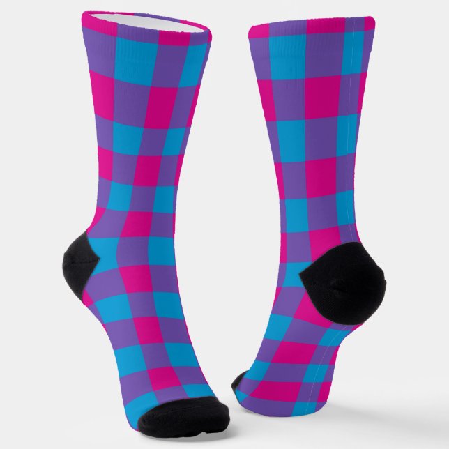 Lila Blau Rosa Kariertes Karomuster Socken (Gewinkelt)