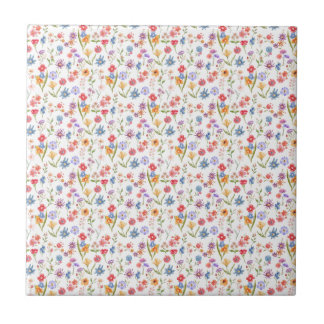 Lila Blau Rote Aquarell-Wildblume Fliese