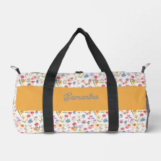 Lila Blau Rote Aquarell-Wildblumen-Monogramm Duffle Bag