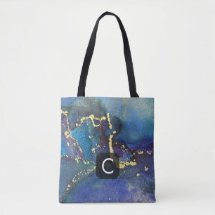 Lila Blau Türkis und Gold Flüssigkunst Monogramm