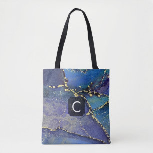 Lila Blau Türkis und Gold Flüssigkunst Monogramm