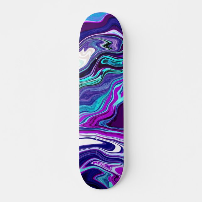 Lila, blau und Aquamarin Abstrakt Moderne Kunst Skateboard (Vorne)
