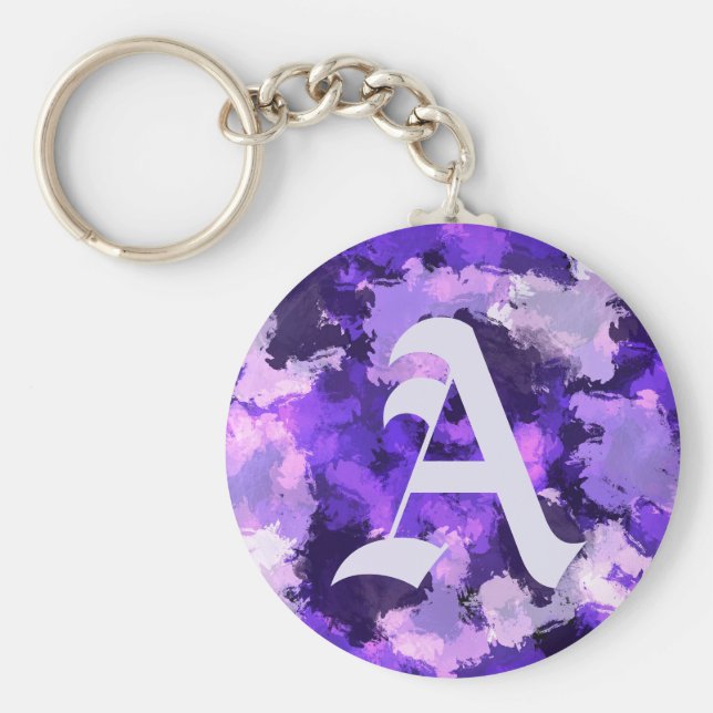 Lila Blau und Coole Abstrakte Formen mit Big Lette Schlüsselanhänger (Vorne)