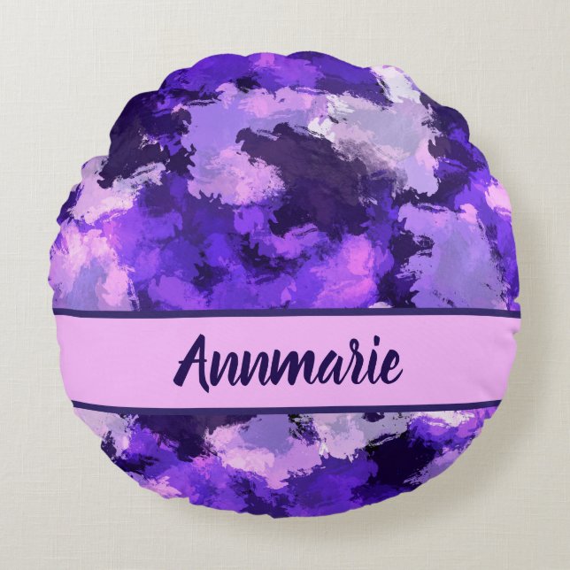 Lila Blau und Coole Abstrakte Formen Muster Rundes Kissen (Vorderseite)