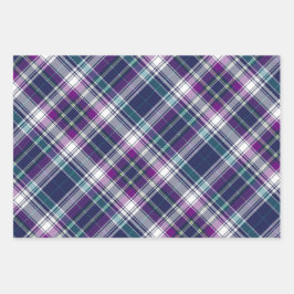Lila, blau und grün Kariert Geschenkpapier Set