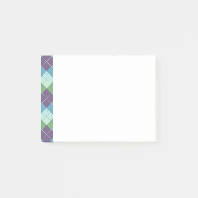 Lila Blau- und Grüne Raute Kariert Post-it Klebezettel (Vorderseite)