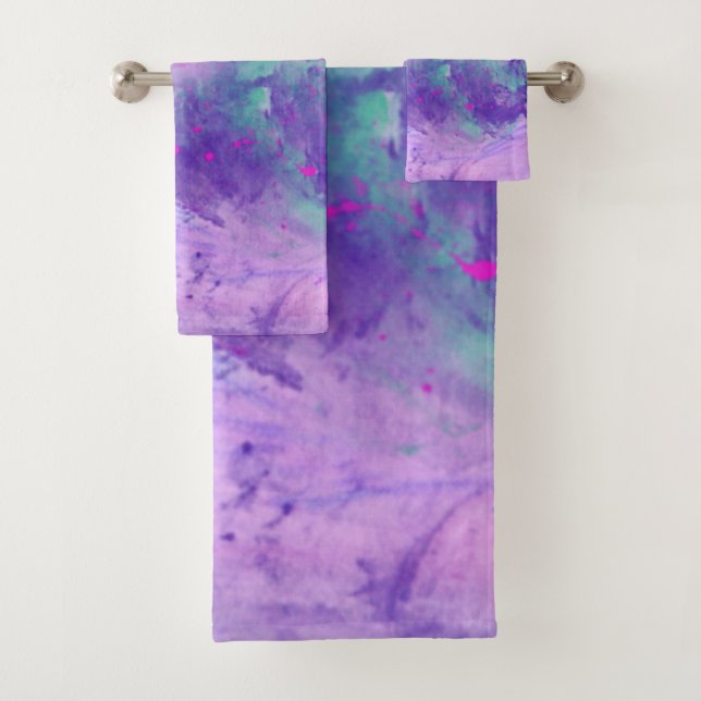 Lila Blau- und rosa Farbmuster Badhandtuch Set (Insitu)