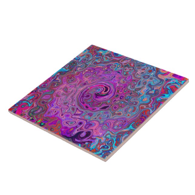 Lila, blau und rot Abstrakter Retrowirbel Fliese (Seite)