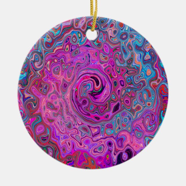 Lila, blau und rot Abstrakter Retrowirbel Keramik Ornament (Vorne)