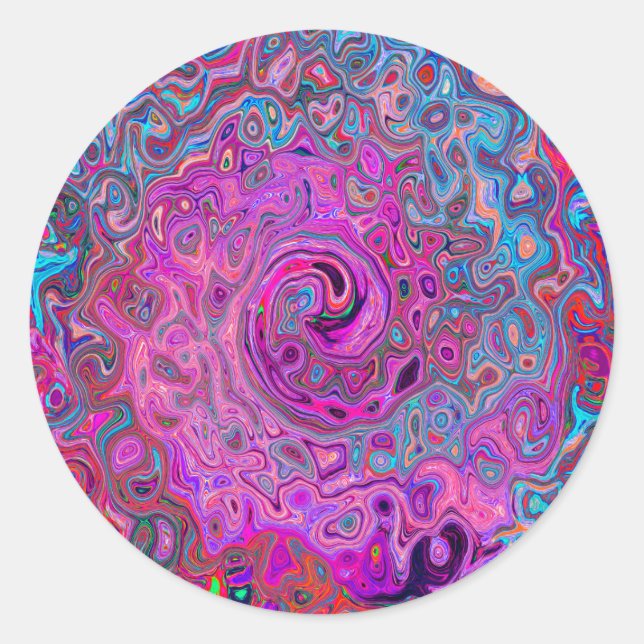 Lila, blau und rot Abstrakter Retrowirbel Runder Aufkleber (Vorderseite)