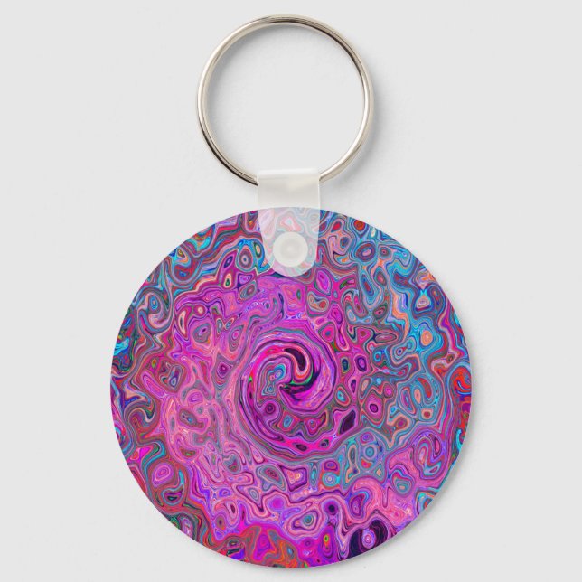 Lila, blau und rot Abstrakter Retrowirbel Schlüsselanhänger (Vorderseite)