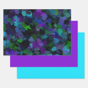 Lila, blau und schwarz Abstrakt Geschenkpapier Set