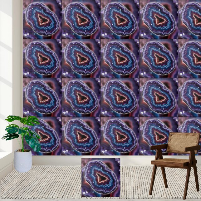 Lila Blau und Weiß Amethyst Geode Slice Fliese (Vibrant Purple Blue and white Amethyst Geode Slice Ceramic Tile)
