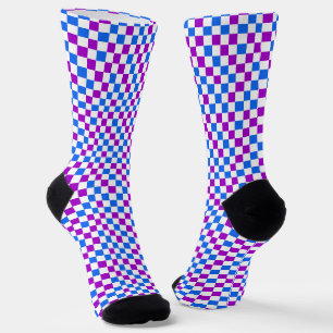 Lila Blau Und Weiß Kariertes Muster  Socken