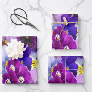 Lila Blau Weiße Stiefmütterchen Floral Blumen Gebu Geschenkpapier Set