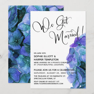 Lila Blaue Aquarell-Hortensie Wir haben geheiratet Einladung