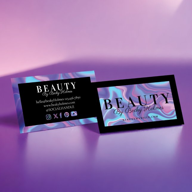 Lila-blaue Aquarellfarben-Holografie-Design Schönh Visitenkarte (Purple & Blue Watercolor Holographic Design Beauty Business Card)