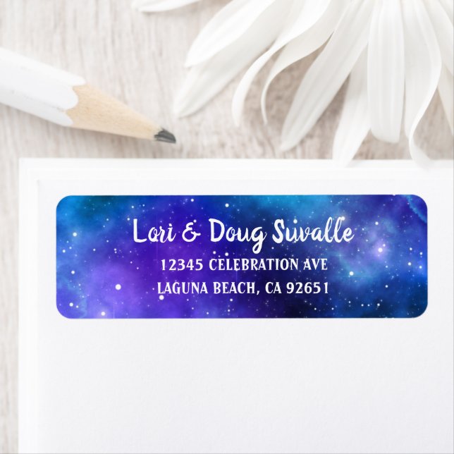 Lila blaue Aquarellgalaxie Rücksendeadresse (Insitu)