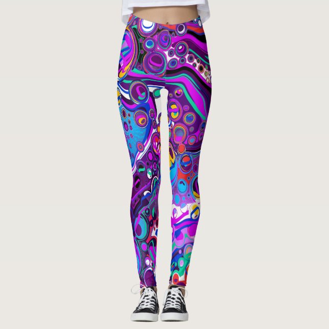 Lila, blaue Bläschen Abstrakt Moderne Leggings (Vorderseite)