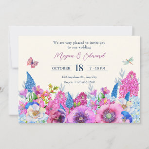 Lila blaue Blumen blühen Frühjahrsheirat Einladung