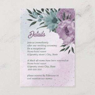 lila blaue Blumen botanische Hochzeit Begleitkarte