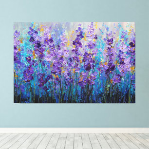 Lila Blaue Blumenfeld Abstracte Wandkunst Leinwanddruck