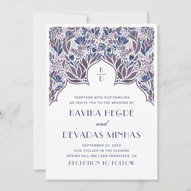 Lila-blaue Blütenblume Indianerbrollywood Einladung (Vorderseite)