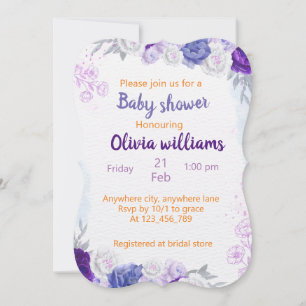 Lila blaue Blütenpracht für Babydusche Einladung