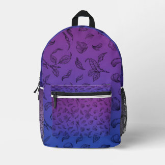 Lila-blaue botanische Line-Art-Schultasche Bedruckter Rucksack