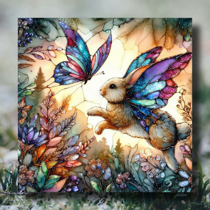 Lila Blaue Buntglas Schmetterling Hase Ostern Feiertagskarte