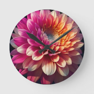 Lila-blaue Dahlia-Blume Runde Wanduhr
