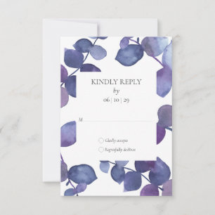 Lila Blaue Eukalyptusblätter Floral RSVP Karte
