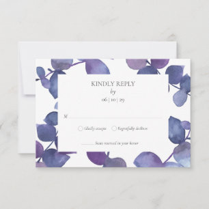 Lila Blaue Eukalyptusblätter Florale RSVP Karte